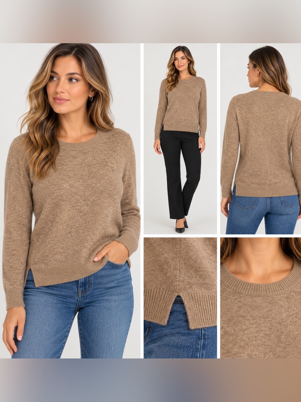 Mario Serrani NWT 100% Cashmere Crewneck Sweater Tan Medium
